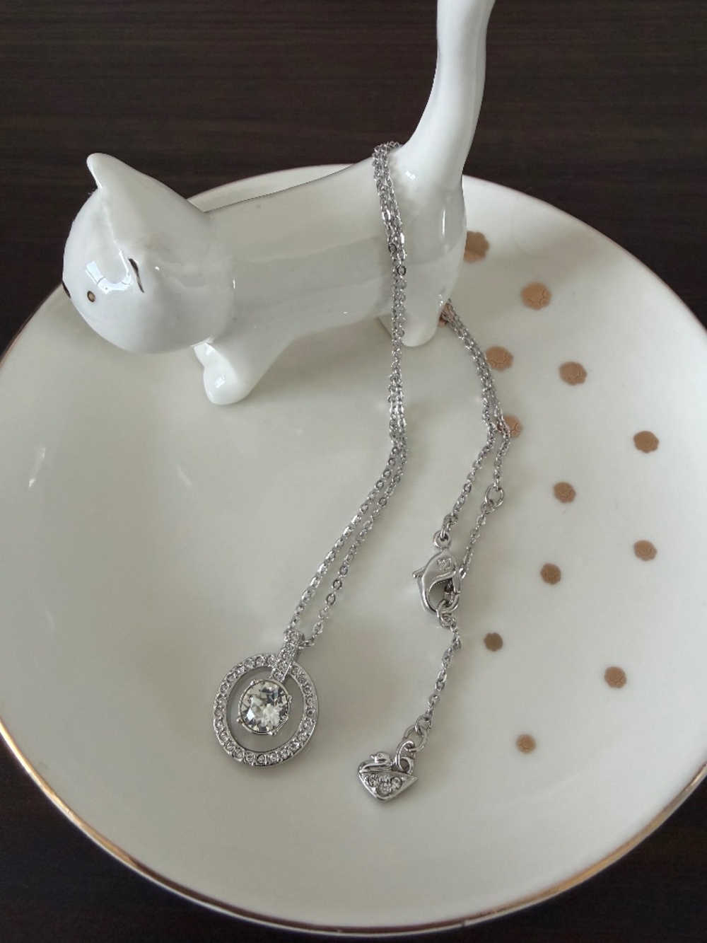 Swarovski Pendant Necklace Silver-Tone Crystal Halo